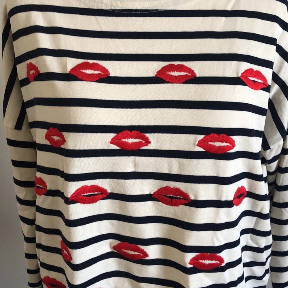 J.crew blue white stripe embroidered kiss shirt m - Picture 2 of 4